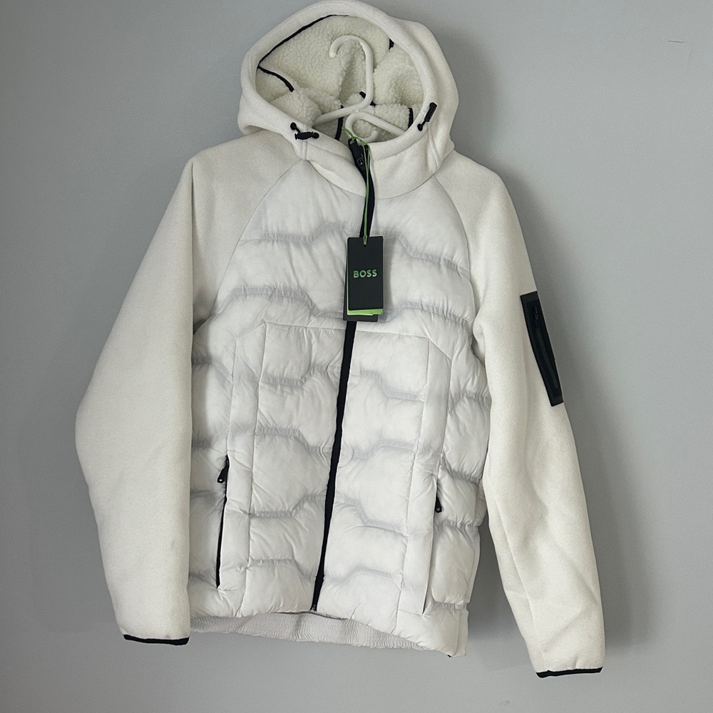 Boss Men's Ivory Hooded Puffer Jacket